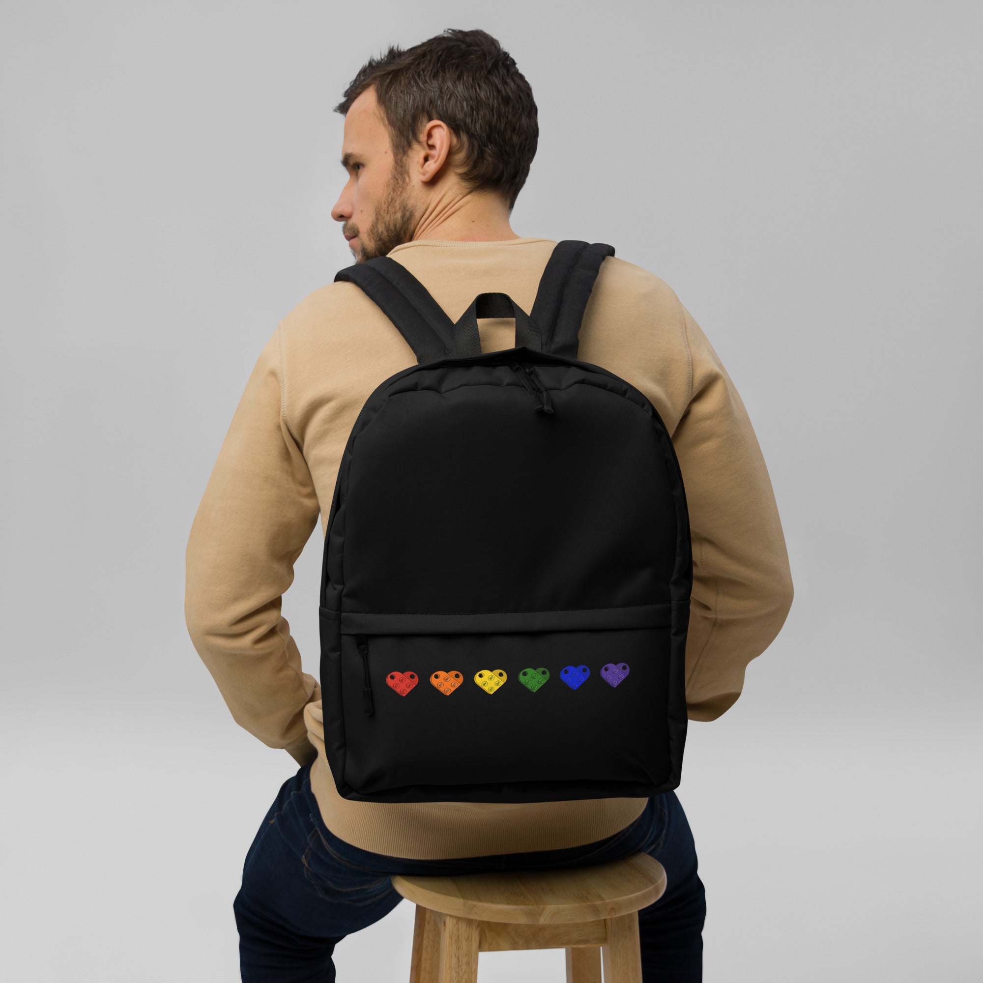Brick Heart Backpack | Rainbow Heart Backpack | Lego Backpack | Rainbow Lego Bag - StudBee